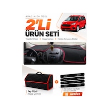 Ford Courier 2013-2020 Ekransız Uyumlu Torpido Örtüsü + Tay Tüyü Çanta Seti - Siyah Kırmızı