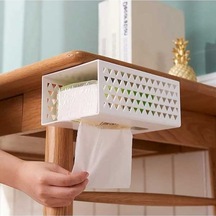 Createtech Yapışkanlı Raf Organizatörü Plastik Peçete Kutusu Mutfak Duvara Monte Depolama Beyaz Beyaz