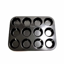 Metaltex 12'Li Muffin Çelik Teflon Kek Kalıbı 35 Cm Siyah