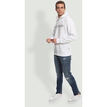 Jack & Jones Erkek Jprblajason Baskılı Kapüşonlu Sweatshirt 12249401 Beyaz