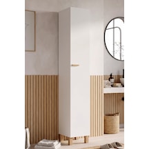 Robin Home Porto Tek Kapaklı Ahşap Ayaklı Çok Amaçlı Banyo Boy Dolabı Dar Alan Düzenleyici Beyaz