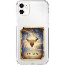 Apple Uyumlu iPhone 11 İle  Burç Kartları Boğa Tasarımlı Şeffaf Silikon Kılıf Şeffaf