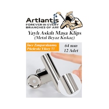 Artlantis Yaylı Askılı Maşa Klips 64 MM 12 Adet Metal Beyaz Kıskaç