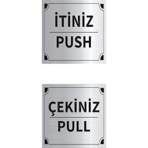 Mayeka İtiniz - Çekiniz Kare İkili Levha Set Gümüş Metal Yönlendirme Tabelası Kişiye Özel