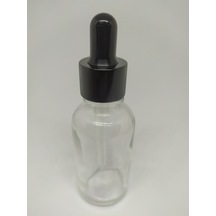 30Ml Cam Şeffaf Şişe İnce Cam Damlalık Siyah Metal Kapak(10 Adet)