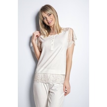 Monamise 19152 Kısa Kollu Pijama Takım - Ekru Ekru