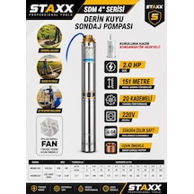 Staxx Stsdm3/20 2hp Derin Kuyu Dalgıç Pompa Seti 151 Metre 20 Kademeli 220v Full Takım