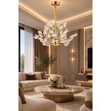 Modern Premium Sarmaşık Yaprak Detaylı Gold Led Avize Salon Yemek Odası Sarkıt Avize 28w