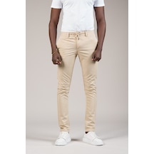 Advante Slimfit Dokulu Dar Paça Beli Lastikli Ve İplikli Yazlık Jogger Pantolon Krem