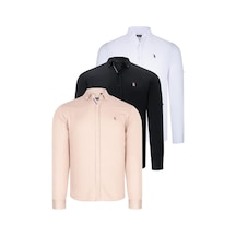 Üçlü Set G674 Dewberry Erkek Gömlek-siyah-beyaz-bej Siyah-beyaz-bej