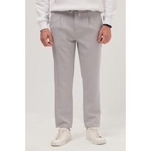 Tudors Erkek Slim Fit Dar Kesim Lastikli Bağcık Detaylı Gri Pantolon-38237 gri