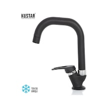 Kustar Siyah Mermerden Tek Su Girişli Kare Baston Lavabo Musluğu Siyah