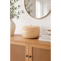 Bohem Dekoratif Kapaklı Bambu Kutu, Sepet, Iskandinav, Modern, Bohem, Rattan Bej