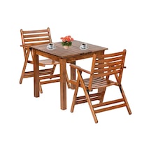 London Ahşap Bahçe Balkon Takımı: 70x70 Masa + 2 Sandalye Set Kahverengi
