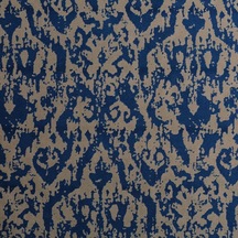 Krem Lacivert Damask Desen Dijital Baskılı Süet Kumaş