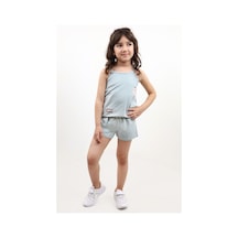Toontoy Kids Toontoy Kız Bebek 2'li Takım Baskılı Kare Yaka T-shirt & Beli Lastikli Şort - Garni Detaylı Yeşil