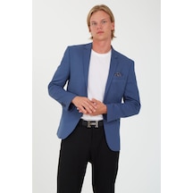 Sposo S-16 Dar Kalıp Örme Kumaş İndigo Erkek Blazer Ceket İndigo