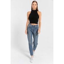 Miss Poem Kadın Kolsuz Slim Fit Boğazlı Fitilli Kısa Antrasit Triko Crop Siyah