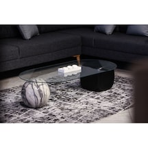 Top Sehpa & Küre Sehpa Oval Cam Orta Sehpa - Diana Traverten Desen & Siyah Zar