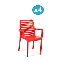 Omnipazar Sy-2503 Plastik Adam Bahçe Koltuk Sandalye 4'lü Set Kırmızı Kırmızı