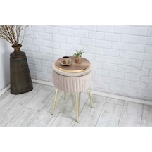 Bianco Metal Ayaklı Puflu Zigon Sehpa Altın Bej Gold Beige