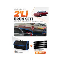Toyota Carına T170 1988-1992 Uyumlu Torpido Örtüsü + Deri Bagaj Çantası + Sticker - Siyah Mavi
