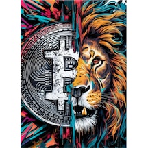 Aslan Ve Bitcoin Desenli Ahşap Tablo 35cm X50cm