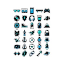 30 Adet Modern Şehir Hayatı İkonları Sticker Seti - Laptop Defter Telefon Çok Renkli