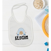 BK Kids Ep İsterim Zıpırlık Tasarımlı Beyaz Bebek Mama Önlüğü-1 Beyaz