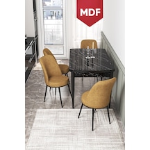 Canisa Concept Kor Serisi 70x114 MDF Açılabilir Mutfak Masası Takımı Siyah Mermer Desen Masa 4 Cappucino Sandalye Masa Siyah Mermer Desenli Sandalyeler Cappucıno
