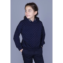 Toontoy Kız Çocuk Relax Fit Kapüşonlu Taş İşlemeli Sweatshirt - 2 İplik Lacivert