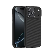 Lexroo Apple iPhone Uyumlu 17 Pro Max Mag Safe Şarj Özellikli Karbon Fiber Görünümlü Truva Silikon Kılıf - Siyah