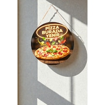 Pizza Burada Yenir İpli Mdf Ahşap Kapı Duvar Süsü, Cafe, Restoran, Salon Dekoratif Tablo