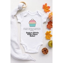 Babylimon Unisex Bebek Beyaz Doğum Günü Baba Desenli Kısa Kol Body Beyaz - 132151566 Beyaz