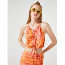 Koton Pencere Detaylı Crop Üst Turuncu Desenli 2sal30041ıw 2SAL30041IW2D0
