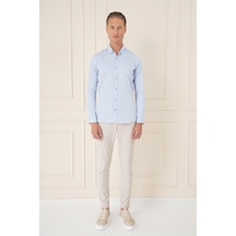 Efor Slim Fit Düğmeli Yaka Esnek Pamuk Klasik Mavi Gömlek Gk 727 Mavi