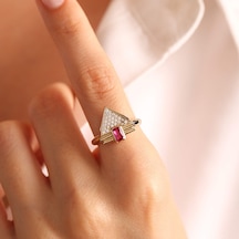 14 Ayar Altın Ruby Yüzük Özel Tasarım Triangle T11010 Renkli