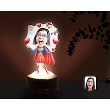 Kişiye Özel Süper Anne Karikatürlü Dekoratif 3D Biblo Led Işıklı (481507409)
