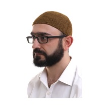 Hardal Kışlık Nokta Desenli Orlon Namaz Takkesi Sarı