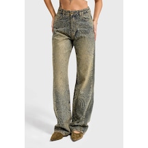 Itsbasic Kadın T.kot Rengi T-4w5-11 Straight Fit Yüksek Bel Parlak Taşlı Özel Tasarım Denim Jean
