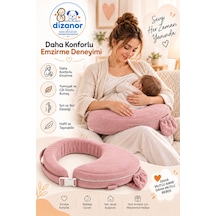Dizanor Ayarlanabilir Kemerli Çok Amaçlı Emzirme Minderi Fermuarlı Yıkanabilir Kılıf 56x50x11 Cm - Pembe