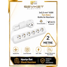 Viko 6'lı Grup Priz 2 Metre Beyaz 3x2,5 Mm Kalın Kablolu Uzatma Kablosu 0 - 2 M