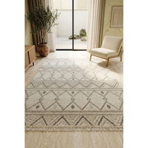 Leiva Home Monaco 0038 Krem Gri Bohem Sisal Bukle Yumuşak Özel Kesim Salon Koridor Mutfak Yolluk Saçaklı Halı 0160a-krem/gri
