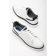 Hakiki Deri Bağcıklı Çift Renk Taban Beyaz Erkek Günlük Casual Ayakkabı-2656-beyaz