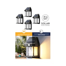 4 Adet Solar Duvar Lambası - Hareket Sensörlü Güneş Enerjili Lamba Yol Bahçe Aydınlatma