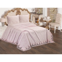 Fransız Güpürlü Çeyizlik Yatak Örtüsü Bulut Pudra