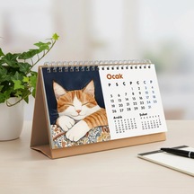 2026 Kedili Masa Takvimi Üç Aylık Takvim - Önceki Ay Sonraki Ay Kedi Severlere Hediye