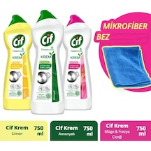Cif Krem Limon Amonyak Müge Frezya Çiçeği Yüzey Temizleyici 3 x 750 ML + Mikrofiber Bez
