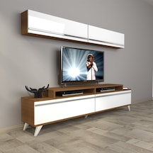 Decoraktiv Ekoflex 5 Mdf Retro Tv Ünitesi Tv Sehpası - Ceviz Beyaz Ahşap - Beyaz