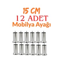 Klc 12 Adet M8 İnce Diş Krom Metal Mobilya Ayağı - Kanepe, Baza, Koltuk Yükseltme Ayağı 15 Cm Gri Gri